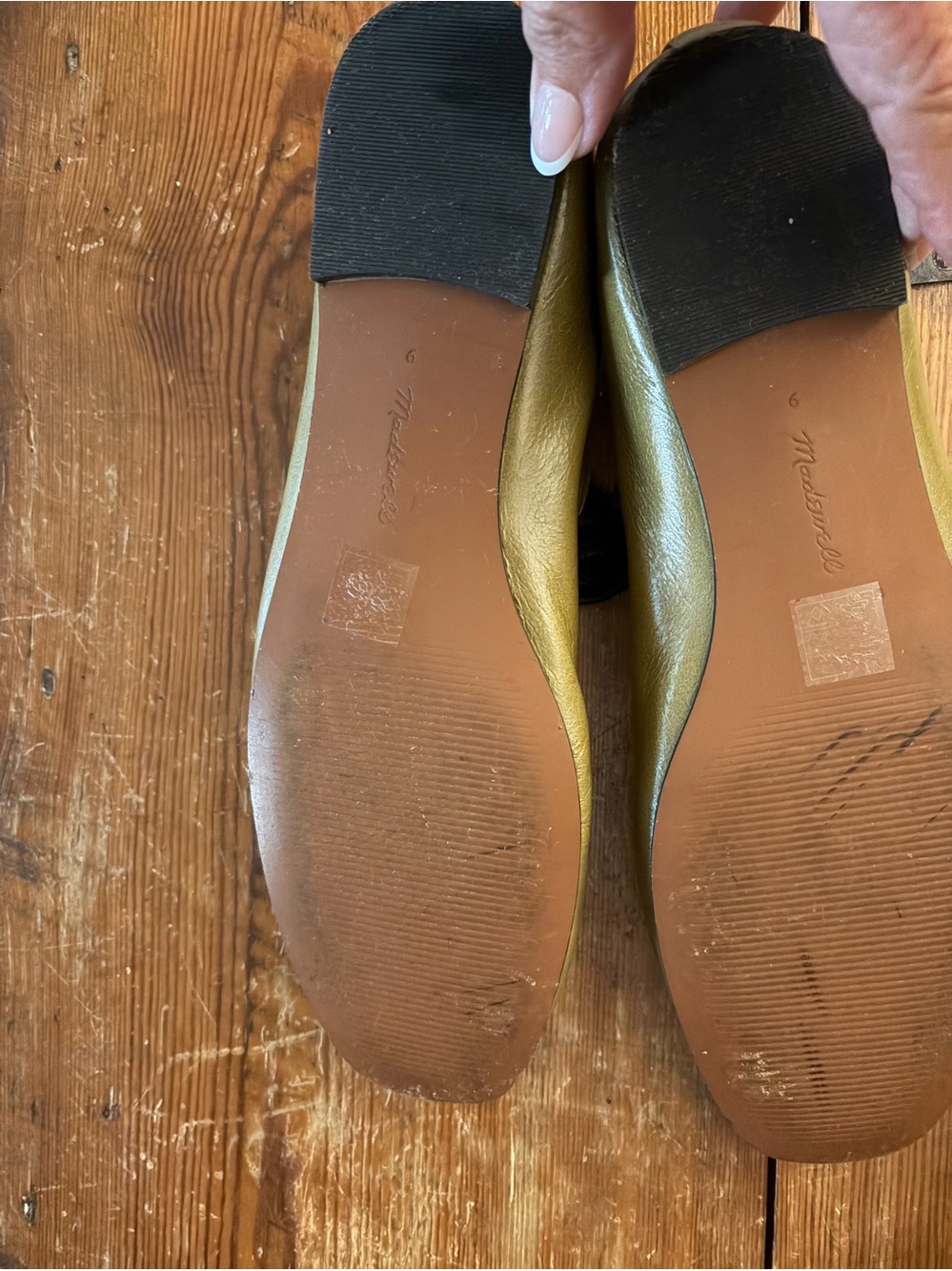 Olive Green Leather Mary Jane Flats with Black Strap - Picture 5 of 5